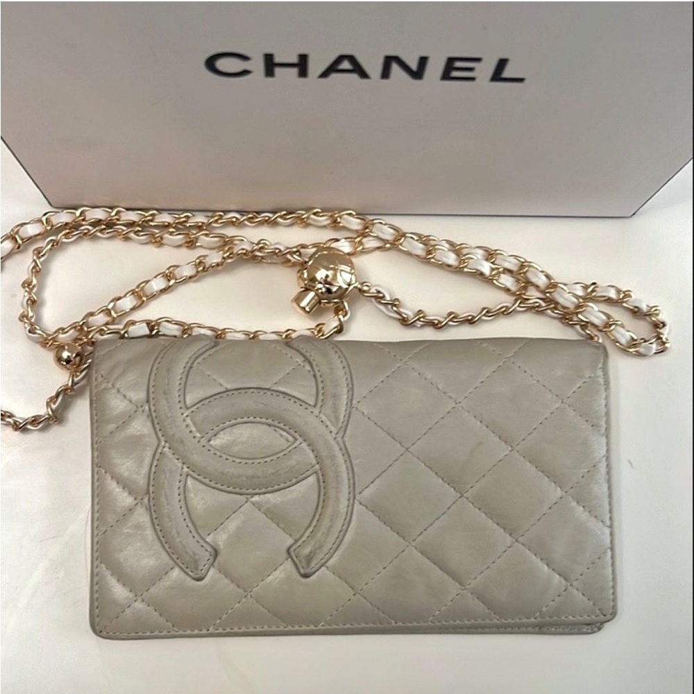 Authentic Chanel Cambon Wallet Bone White with Added Chain Bag